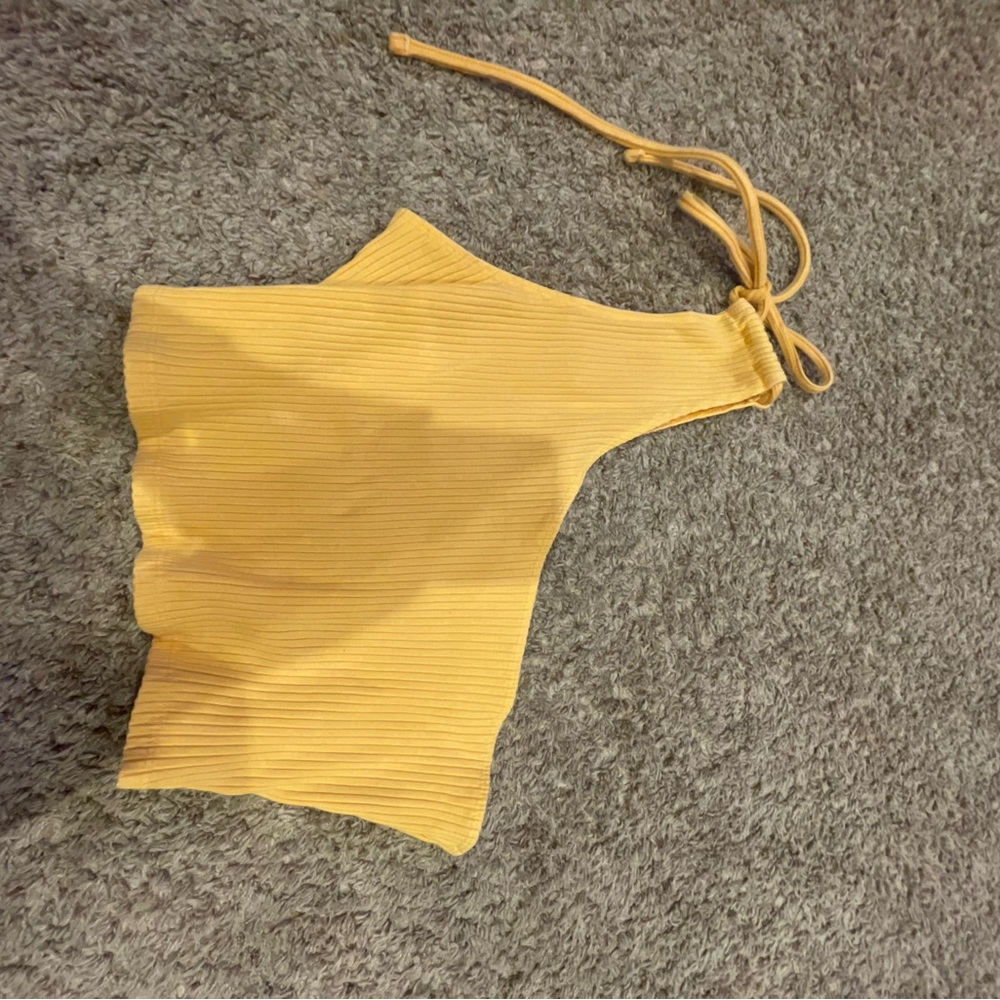 Aerie Yellow Ribbed One-Shoulder Top